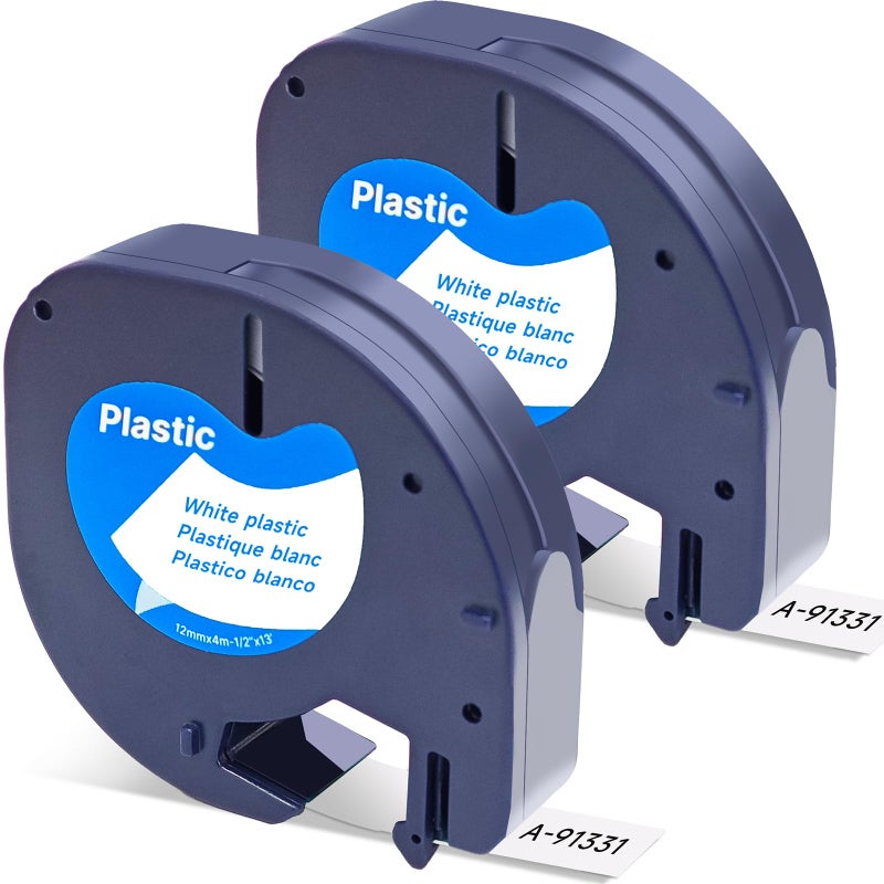 Label Orison Compatible with DYMO LetraTag Refills 91331 Plastic Label Tape Label Maker Refills for LT-100H LT-100T QX50,1/2 Inch X 13Feet (12mmx4m), Black on White, 2Pack - Image 1